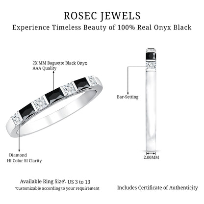 Bar Set Black Onyx and Diamond Half Eternity Wedding Band