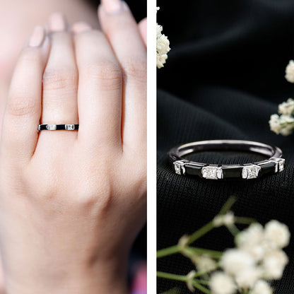 Bar Set Black Onyx and Diamond Half Eternity Wedding Band