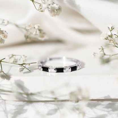 Bar Set Black Onyx and Diamond Half Eternity Wedding Band