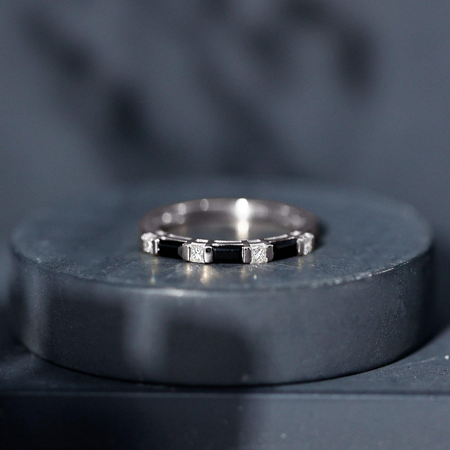 Bar Set Black Onyx and Diamond Half Eternity Wedding Band
