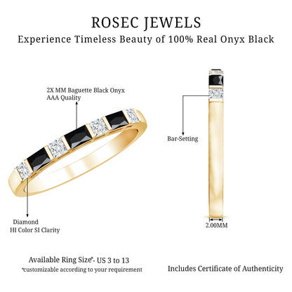Bar Set Black Onyx and Diamond Half Eternity Wedding Band