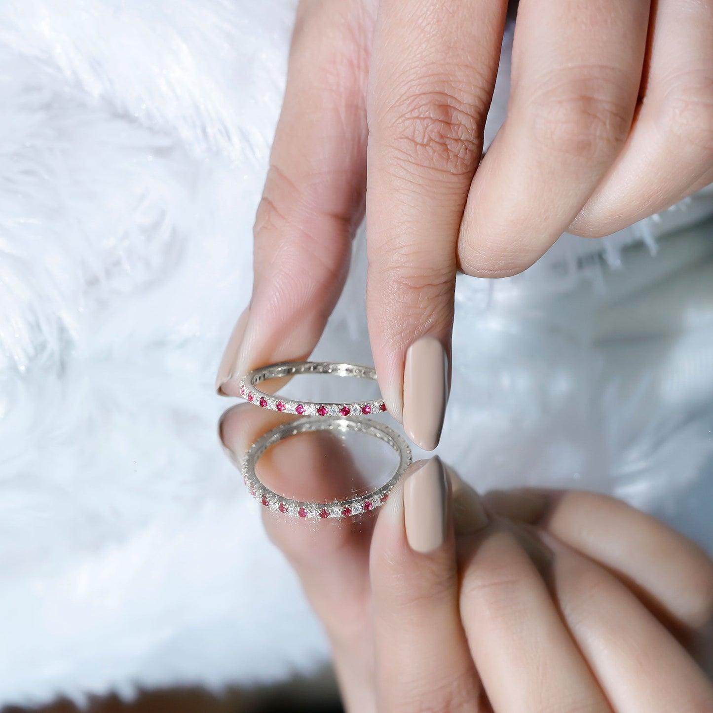 Real Ruby Full Eternity Stackable Ring with Lab Grown Diamond