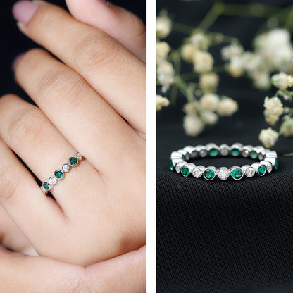 Alternating Set Lab Emerald and Moissanite Full Eternity Ring