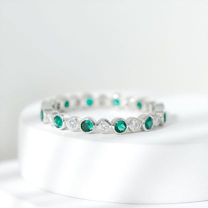 Alternating Set Lab Emerald and Moissanite Full Eternity Ring