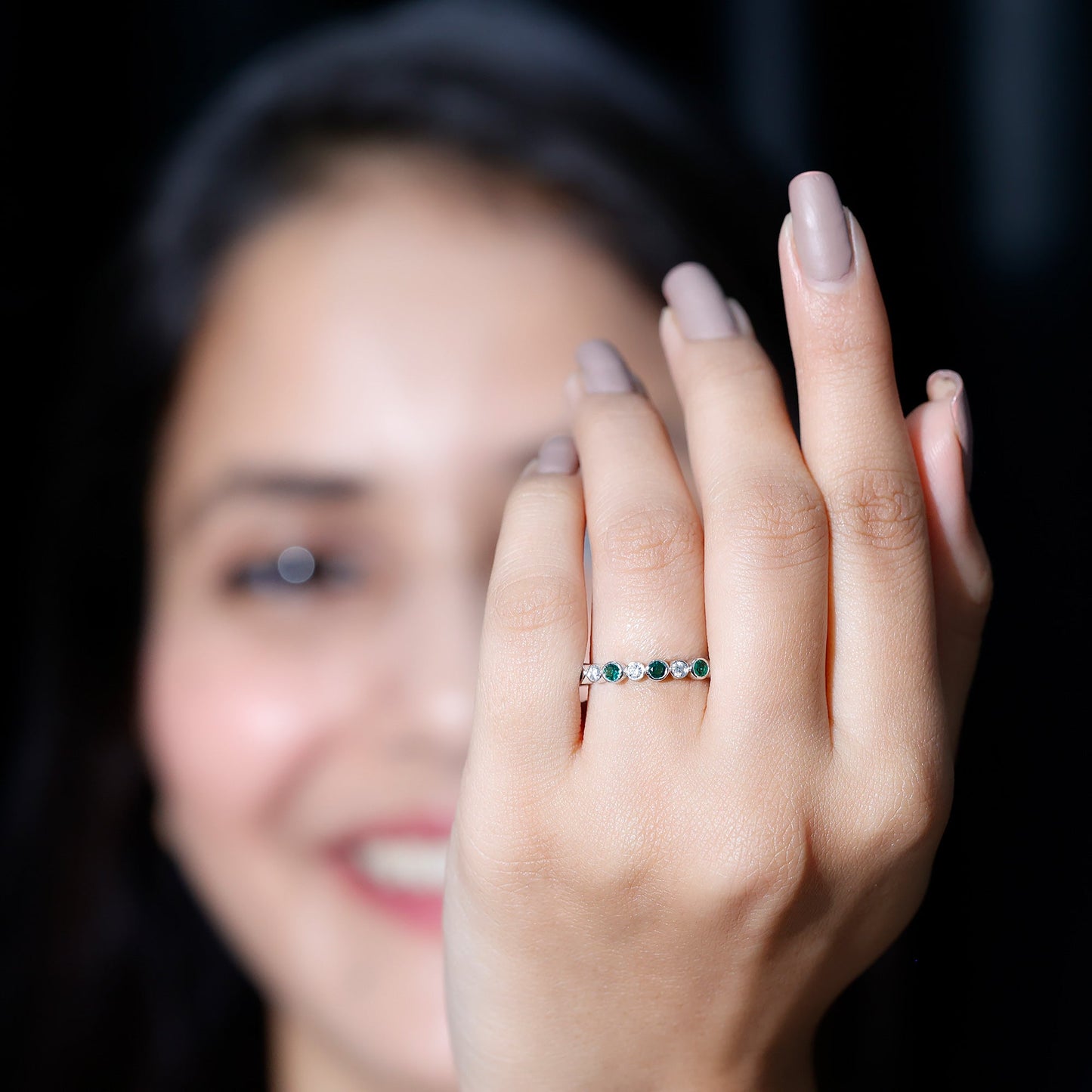 Alternating Set Lab Emerald and Moissanite Full Eternity Ring