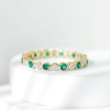 Alternating Set Lab Emerald and Moissanite Full Eternity Ring