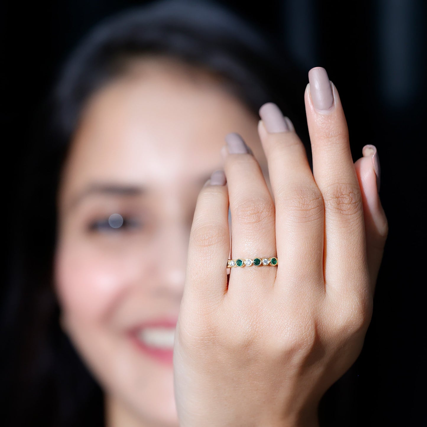Alternating Set Lab Emerald and Moissanite Full Eternity Ring