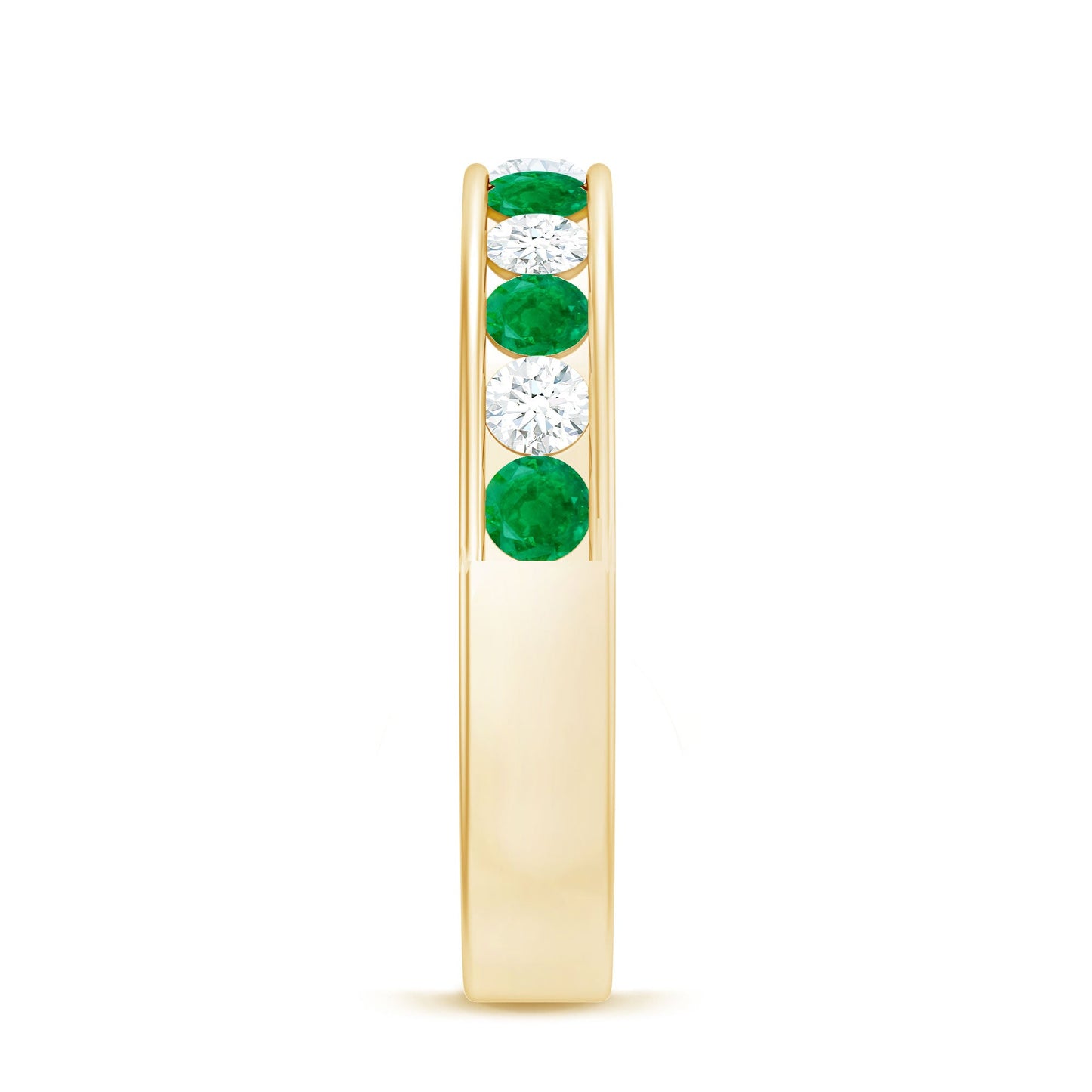 Channel Set Emerald and Diamond Half Eternity Band Ring