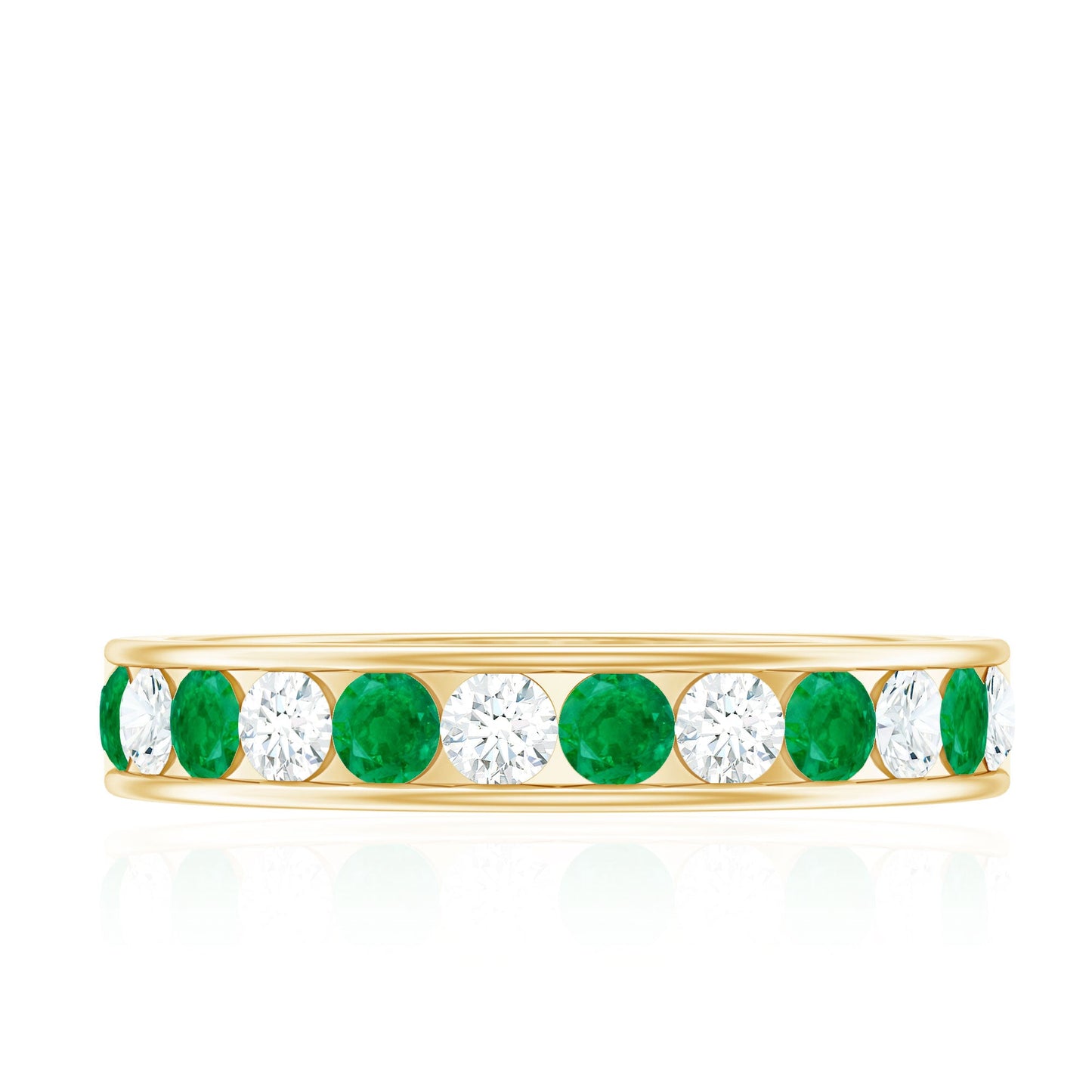 Channel Set Emerald and Diamond Half Eternity Band Ring