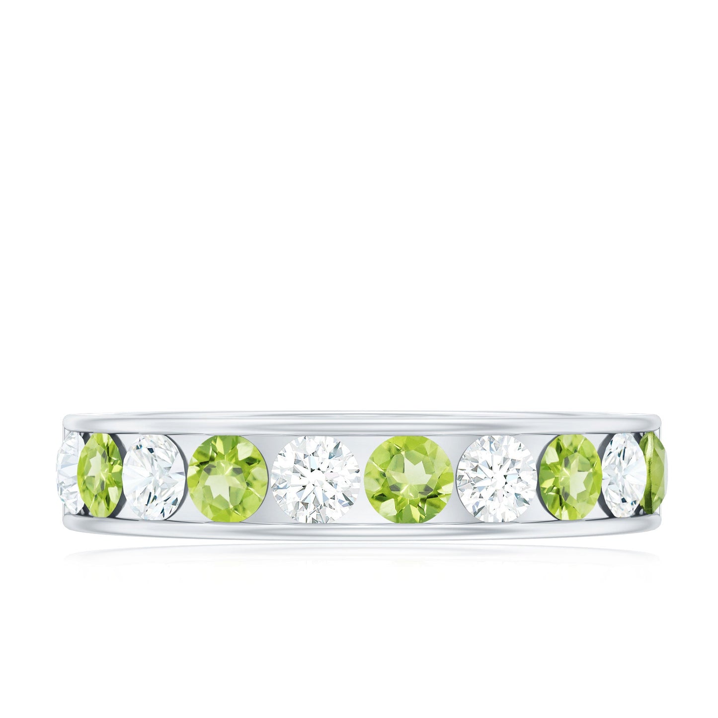 Channel Set Peridot and Diamond Half Eternity Ring for Women