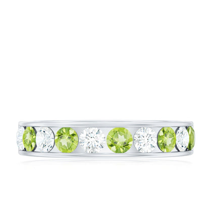 Channel Set Peridot and Diamond Half Eternity Ring for Women