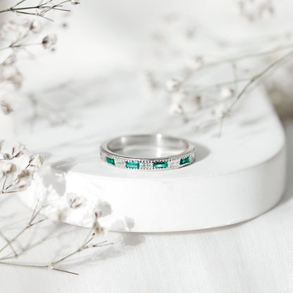Baguette Cut Lab Grown Emerald and Diamond Band Ring