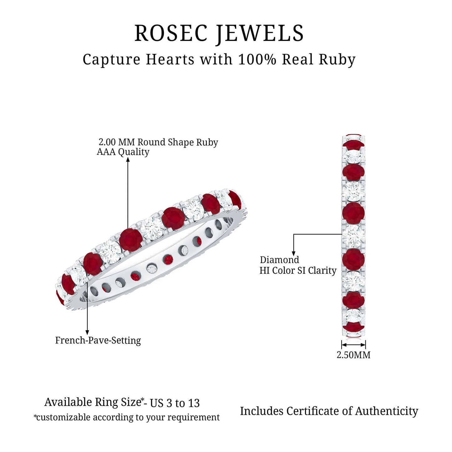 Natural Ruby Eternity Ring with Diamond for Women