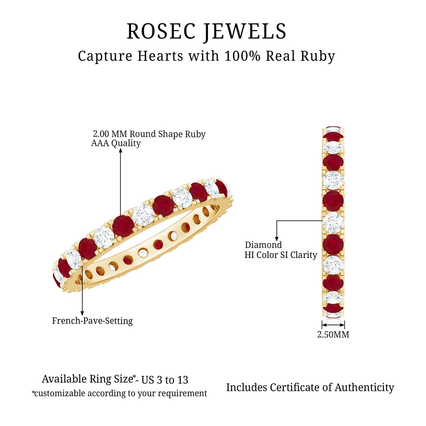 Natural Ruby Eternity Ring with Diamond for Women