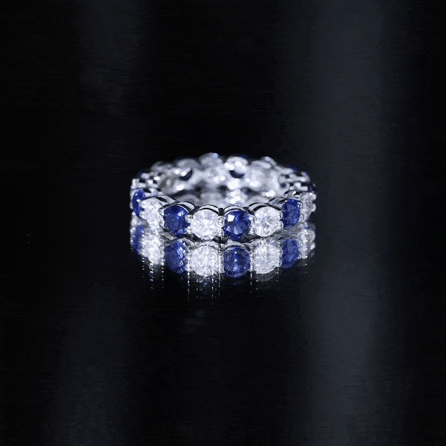 Certified Round Lab Grown Blue Sapphire Eternity Band Ring with Moissanite