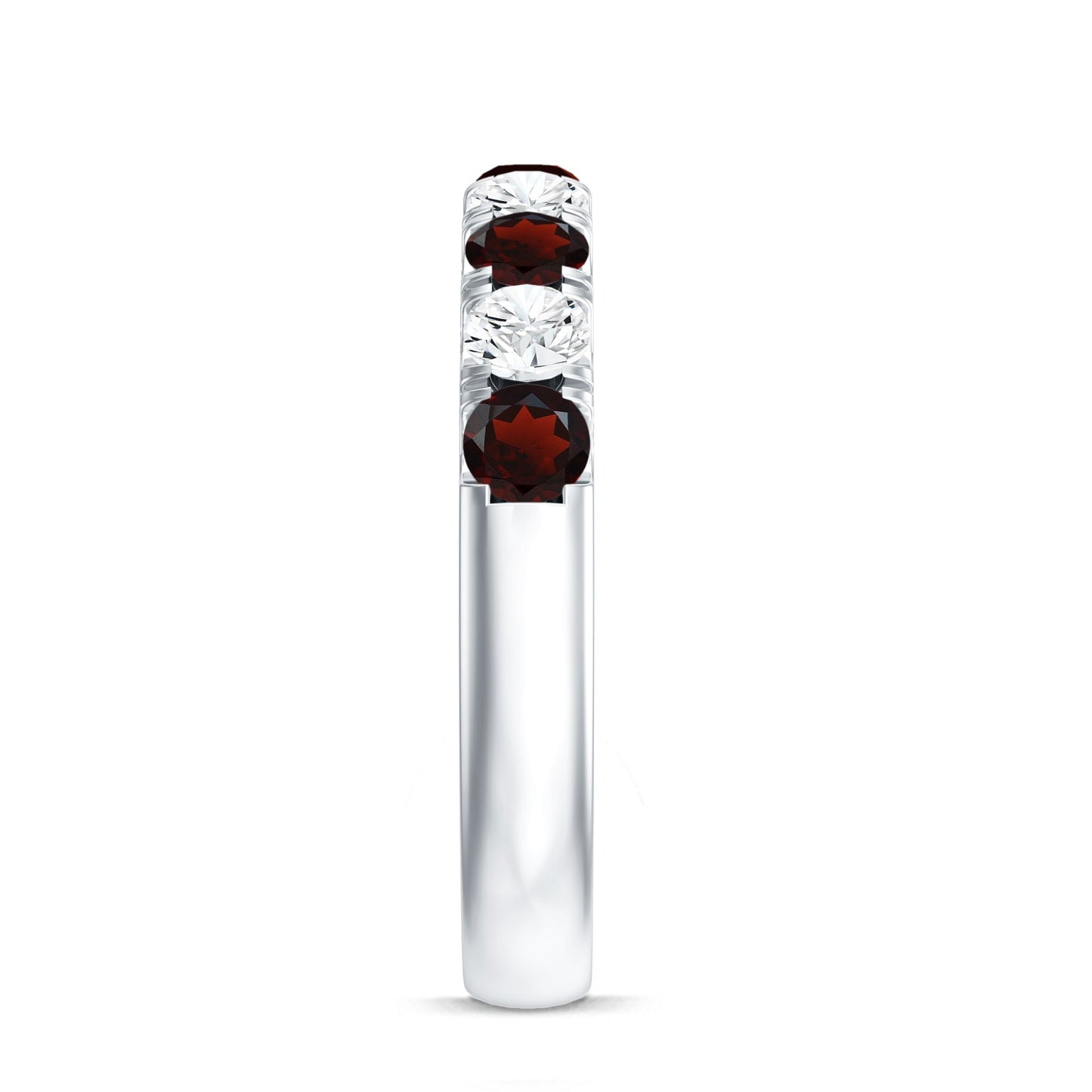 Genuine Garnet Diamond Half Eternity Wedding Ring