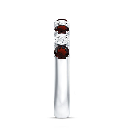 Genuine Garnet Diamond Half Eternity Wedding Ring