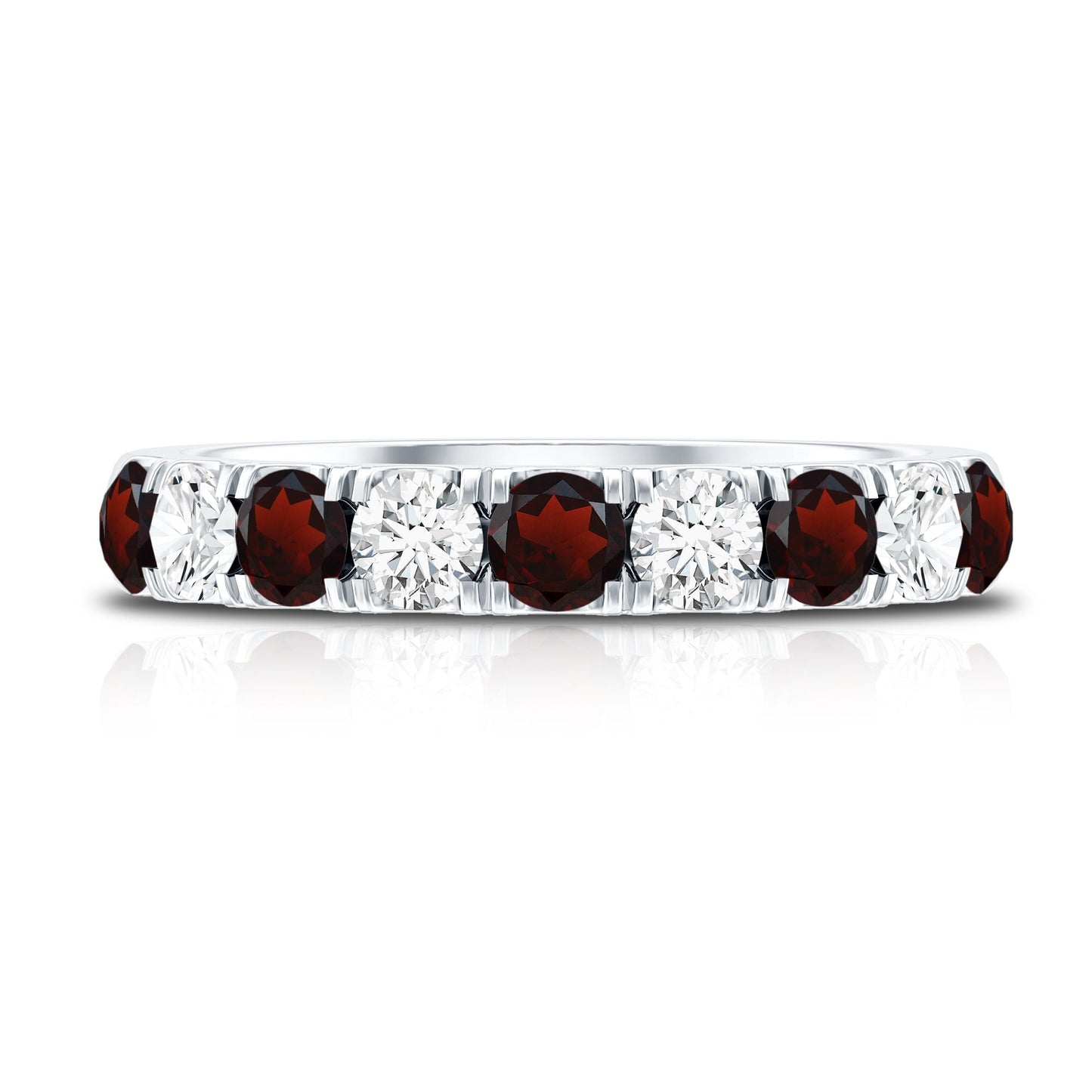 Genuine Garnet Diamond Half Eternity Wedding Ring