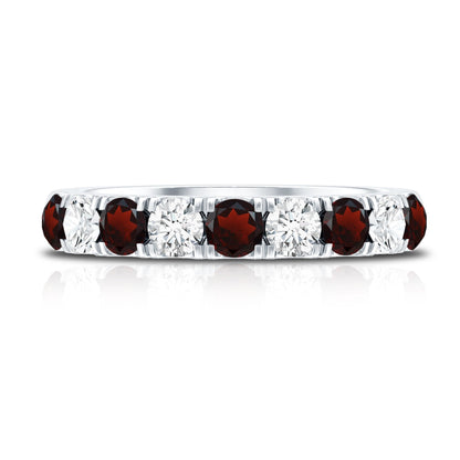 Genuine Garnet Diamond Half Eternity Wedding Ring