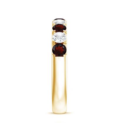 Genuine Garnet Diamond Half Eternity Wedding Ring