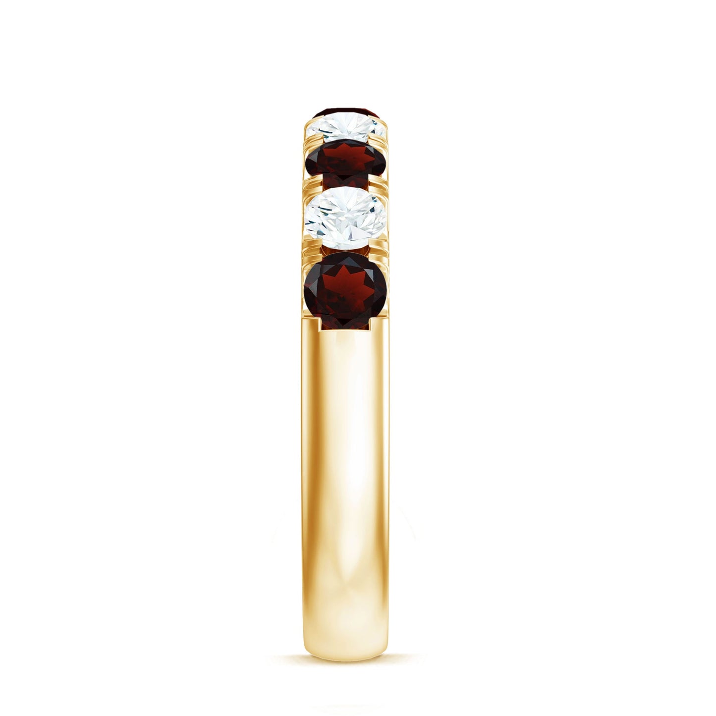 Genuine Garnet Diamond Half Eternity Wedding Ring