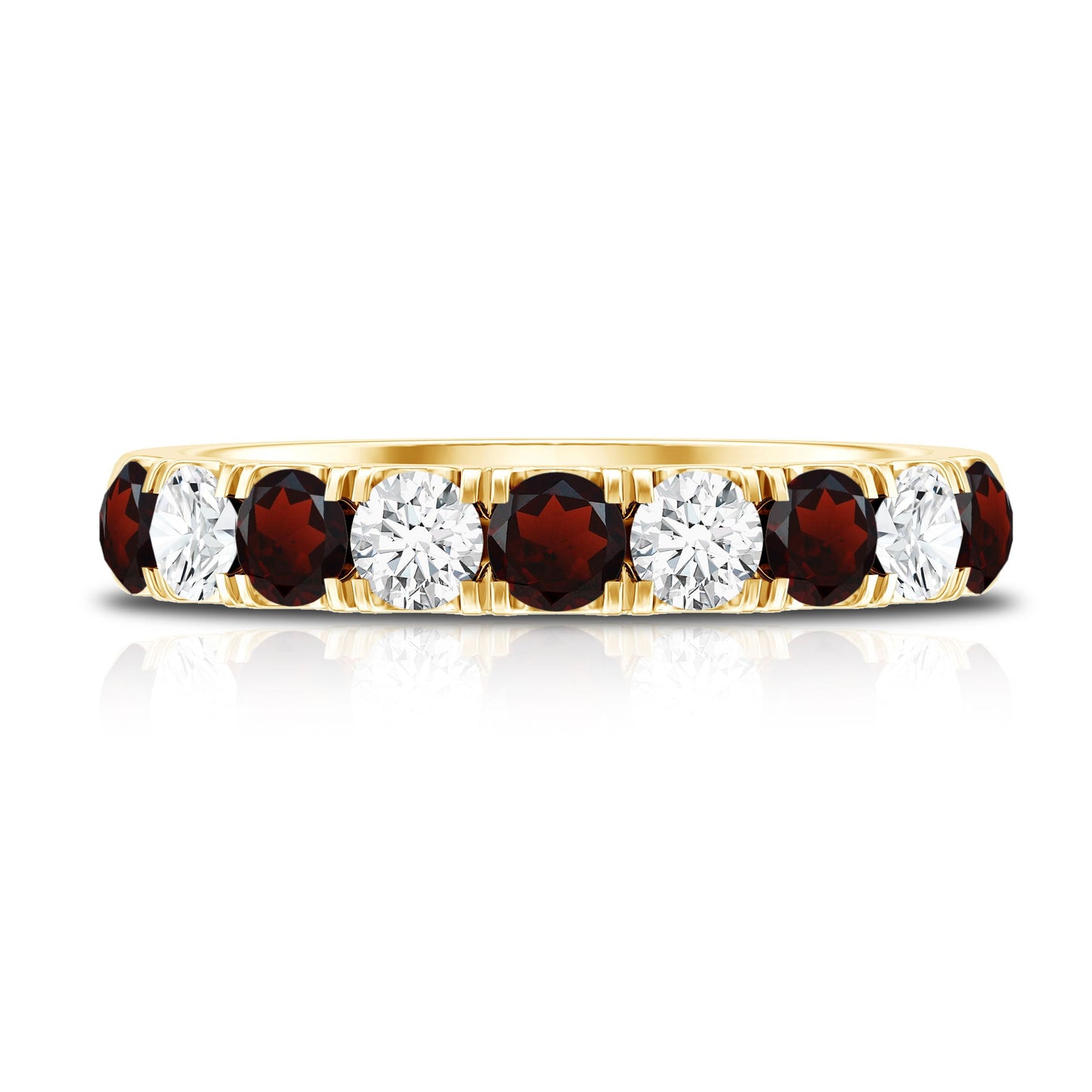 Genuine Garnet Diamond Half Eternity Wedding Ring