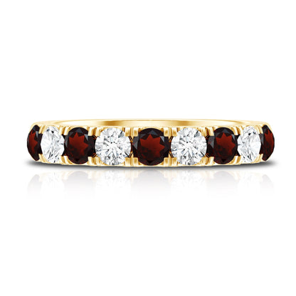 Genuine Garnet Diamond Half Eternity Wedding Ring