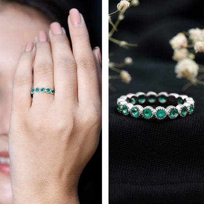 Milgrain Bezel Set Round Emerald Eternity Wedding Band