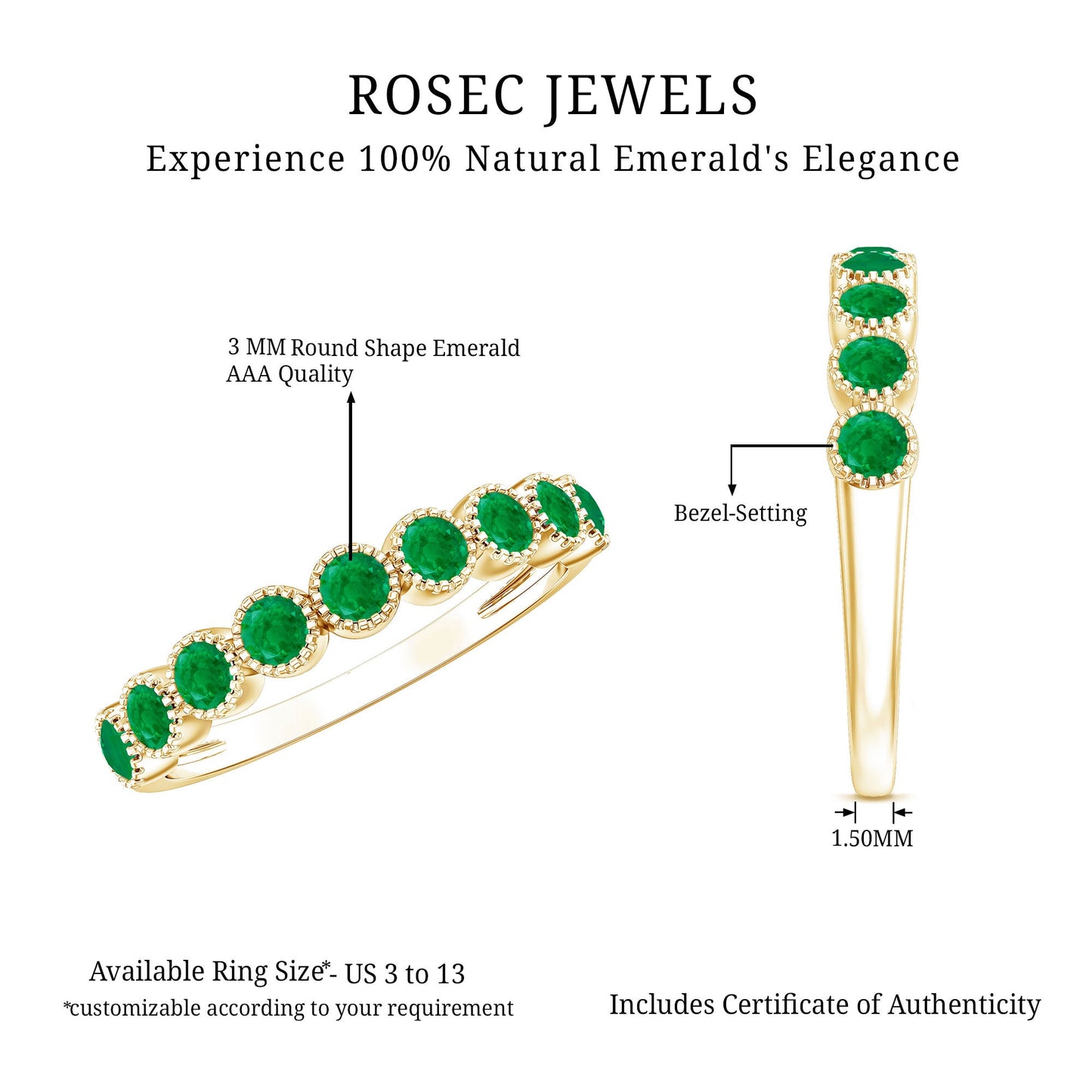 Milgrain Bezel Set Round Emerald Eternity Wedding Band
