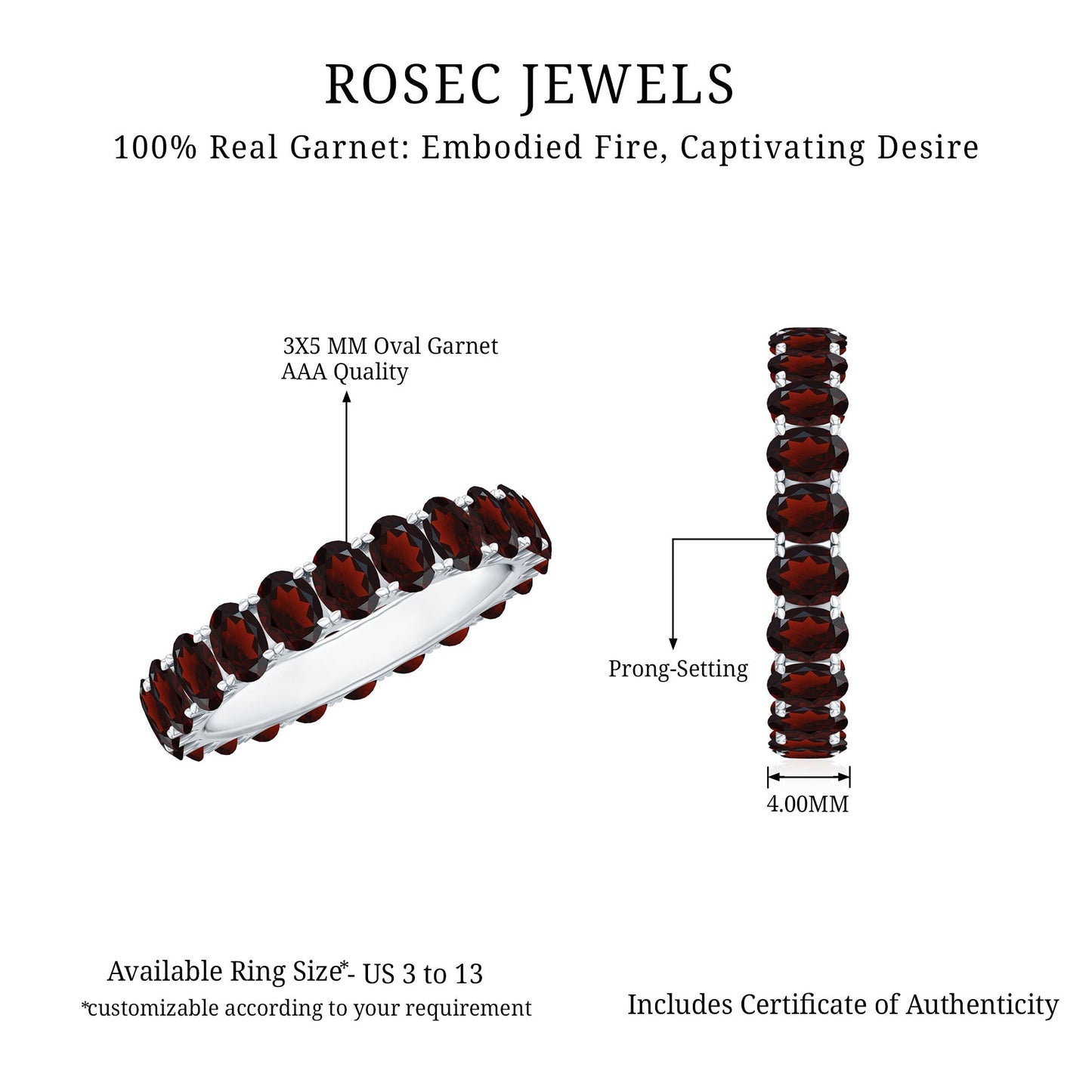 Certified Natural Oval Garnet Eternity Ring for Wedding