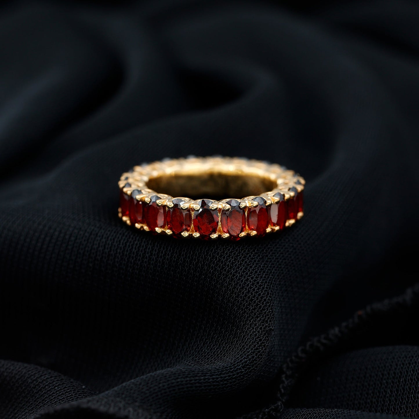Certified Natural Oval Garnet Eternity Ring for Wedding