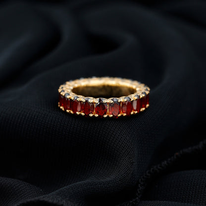 Certified Natural Oval Garnet Eternity Ring for Wedding