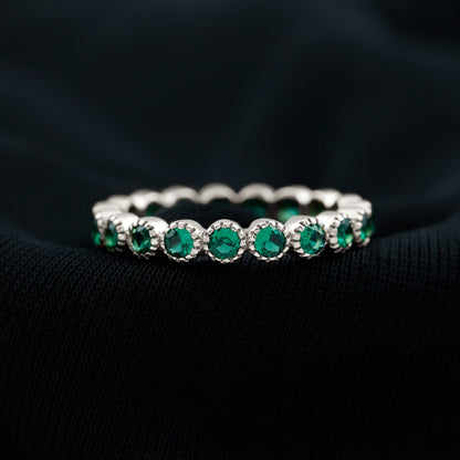 Certified Lab Created Emerald Full Eternity Band Ring in Bezel Setting