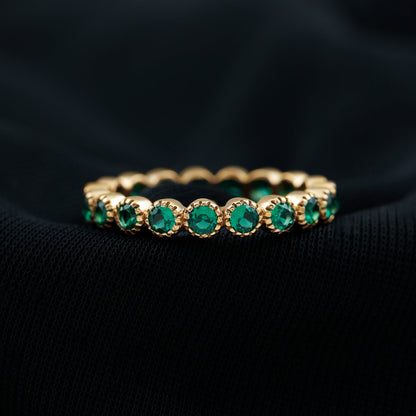 Certified Lab Created Emerald Full Eternity Band Ring in Bezel Setting