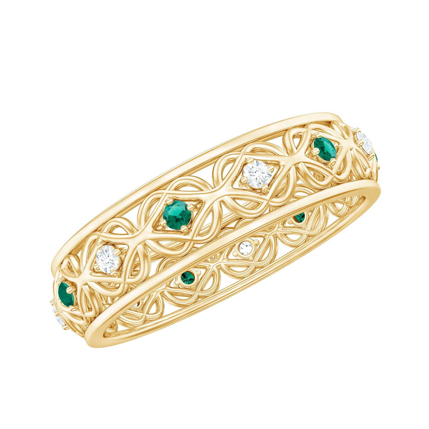 Lab Emerald and Diamond Vintage Wedding Band Ring