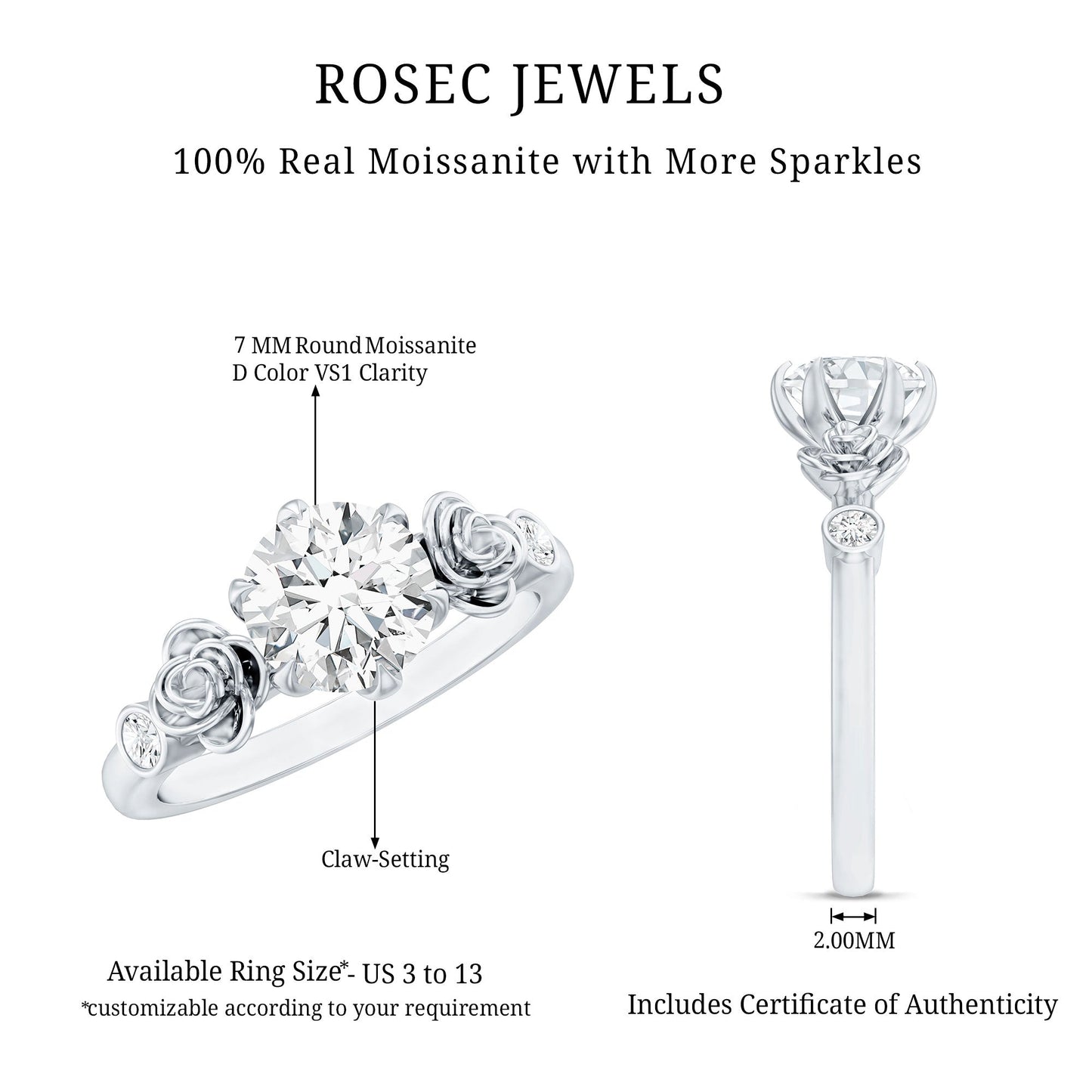 Brilliant Cut Moissanite Rose Engagement Ring For Women