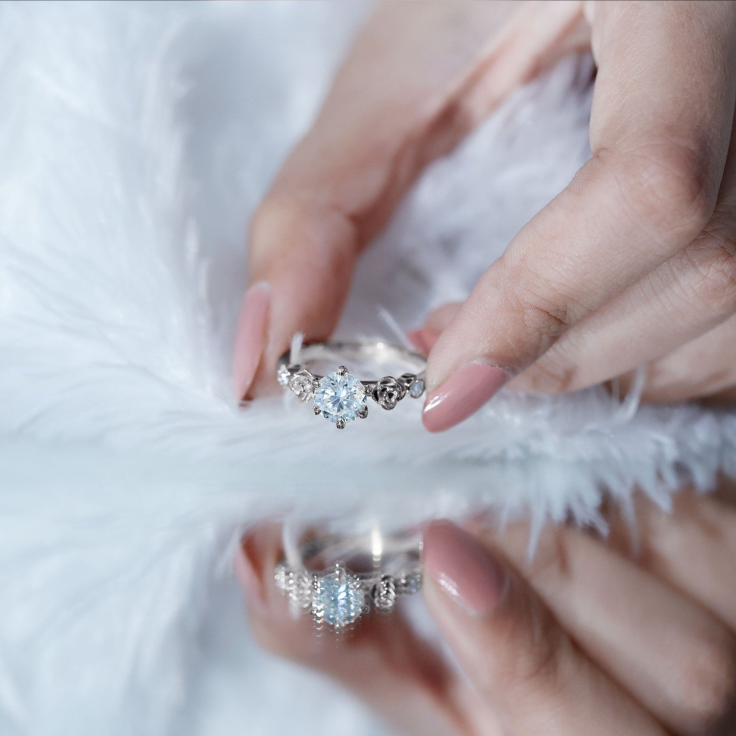 Brilliant Cut Moissanite Rose Engagement Ring For Women