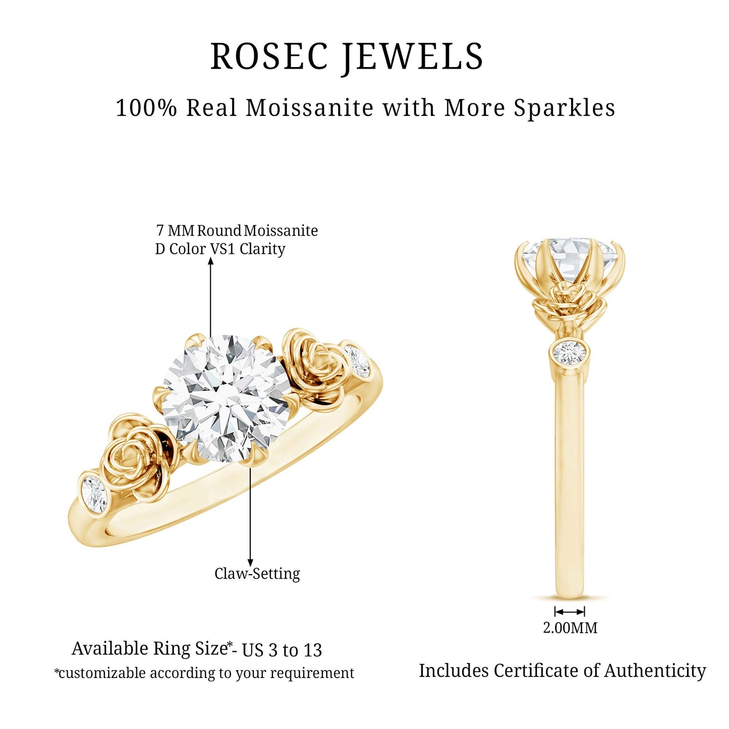 Brilliant Cut Moissanite Rose Engagement Ring For Women