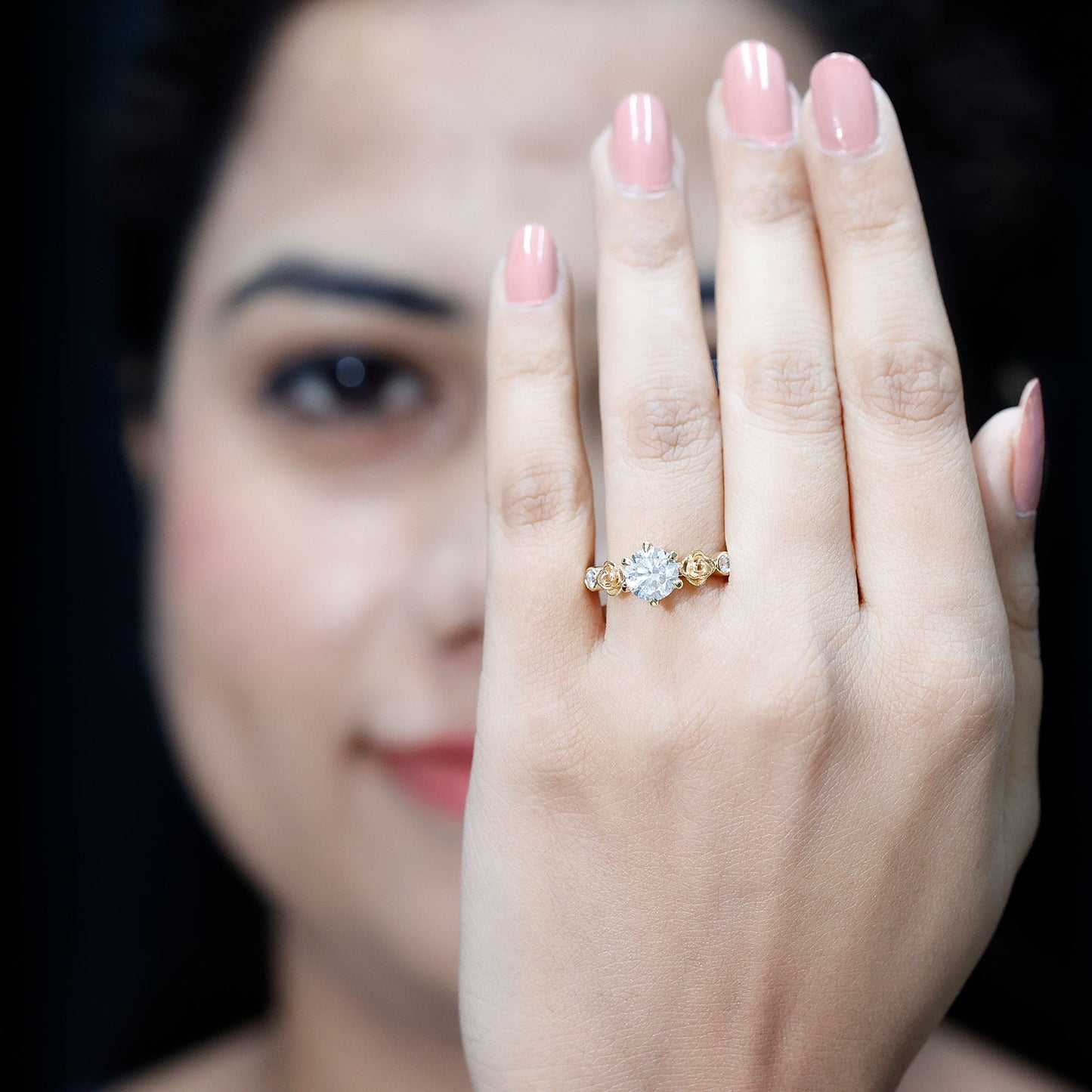 Brilliant Cut Moissanite Rose Engagement Ring For Women
