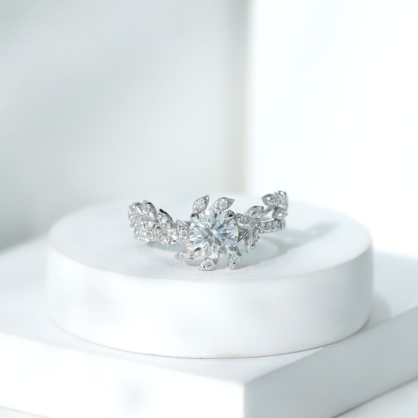 1.3 Carat Round Cut Moissanite Vine Engagement Ring for Women