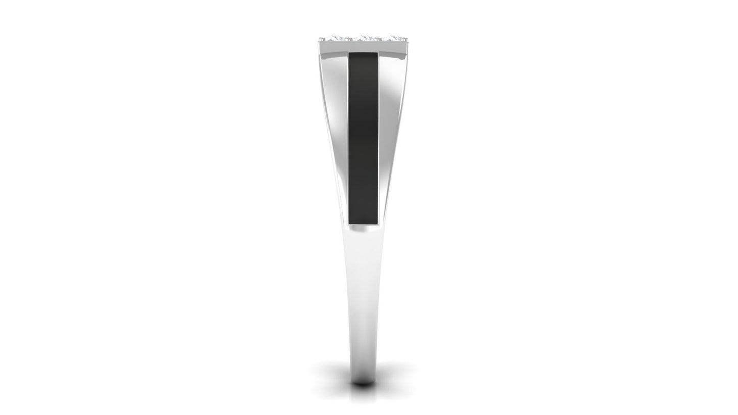 Certified Real Diamond Mens Engagement Band with Black Enamel
