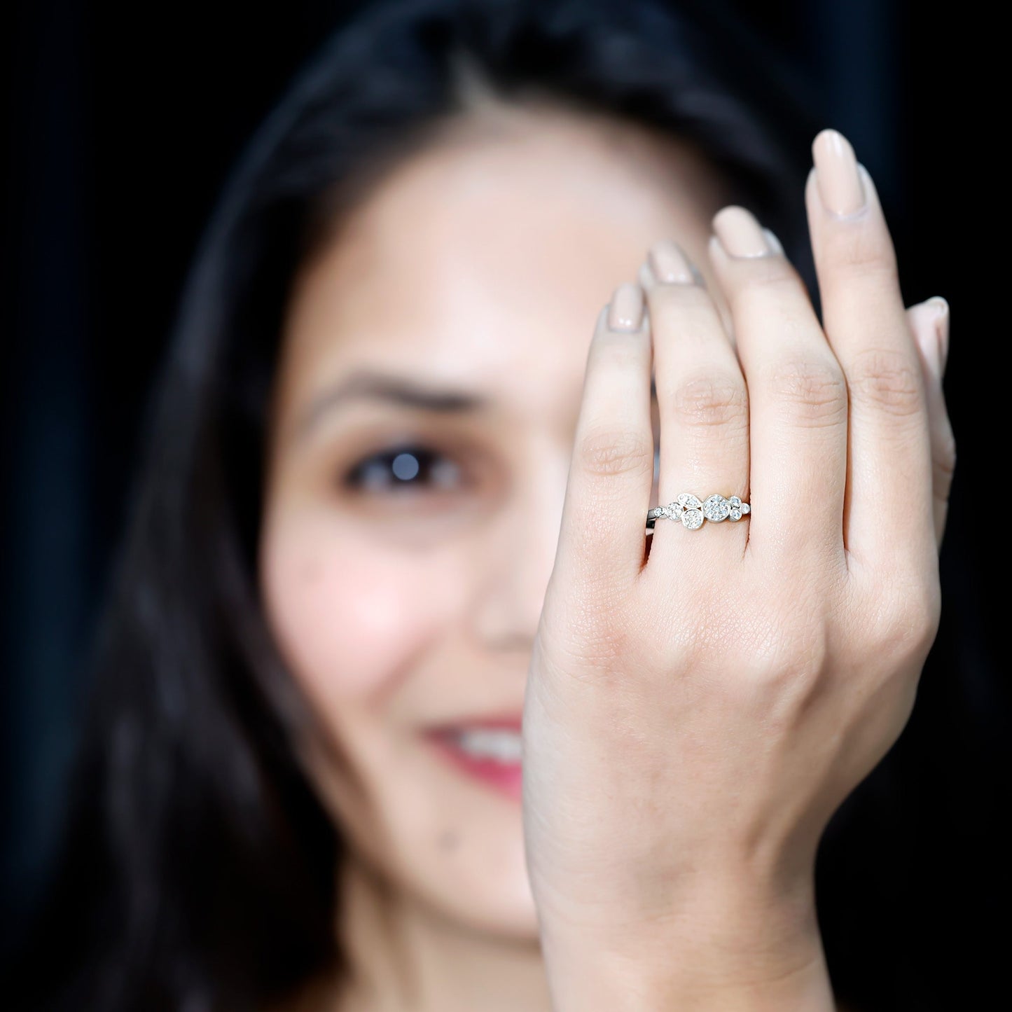 Illusion Set Round Diamond Cluster Engagement Ring