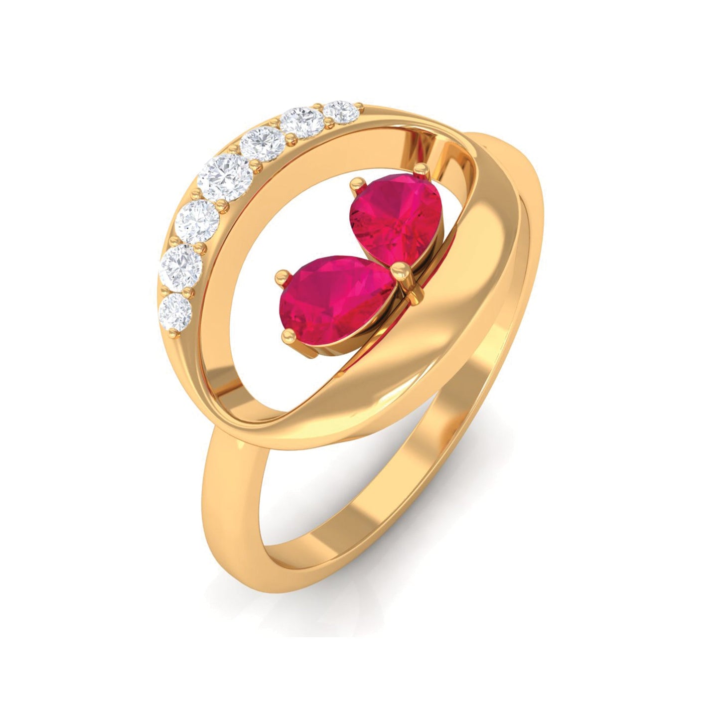 Contemporary Ruby Toi Et Moi Ring with Diamond