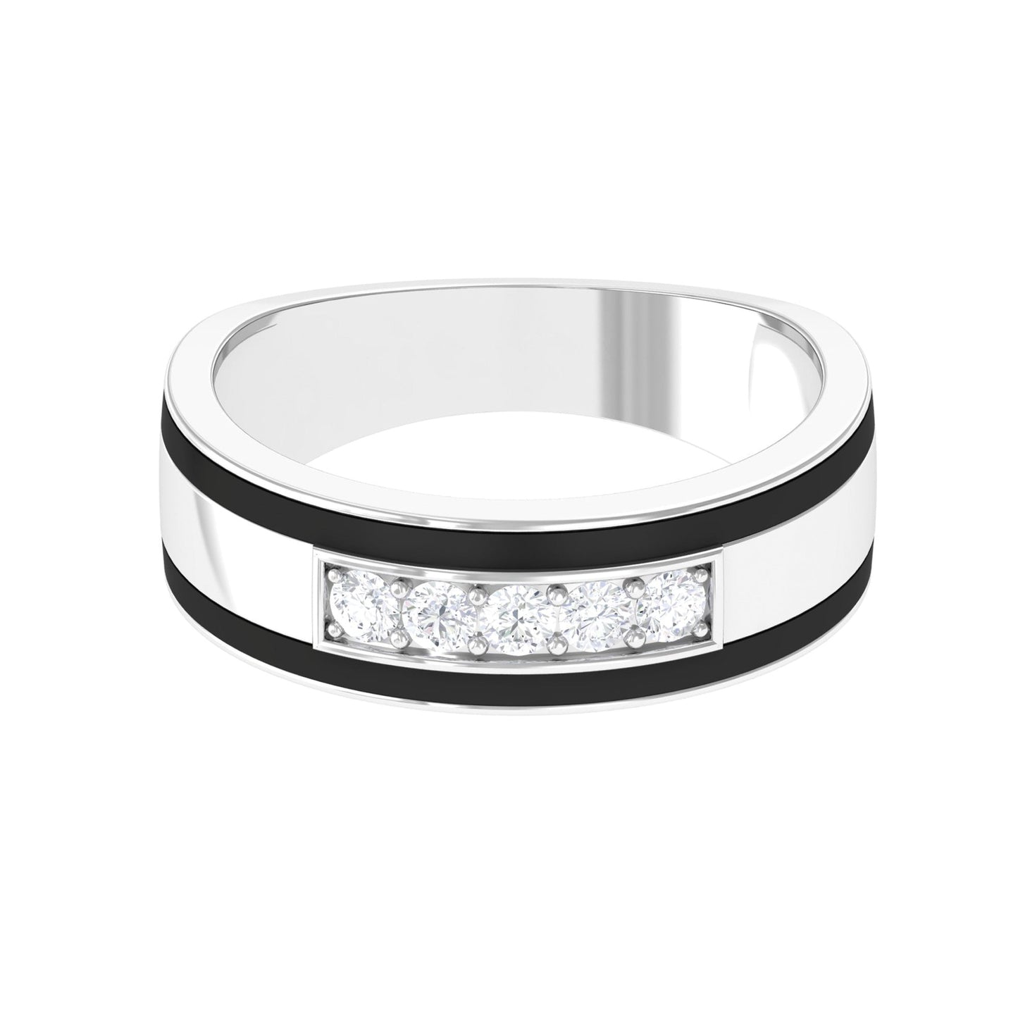 Certified Real Diamond Wedding Band with Black Enamel