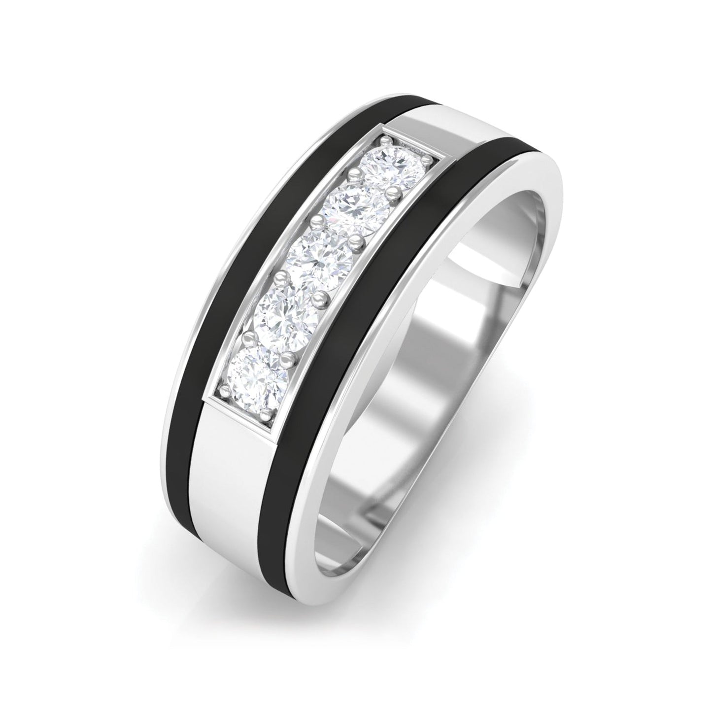 Certified Real Diamond Wedding Band with Black Enamel