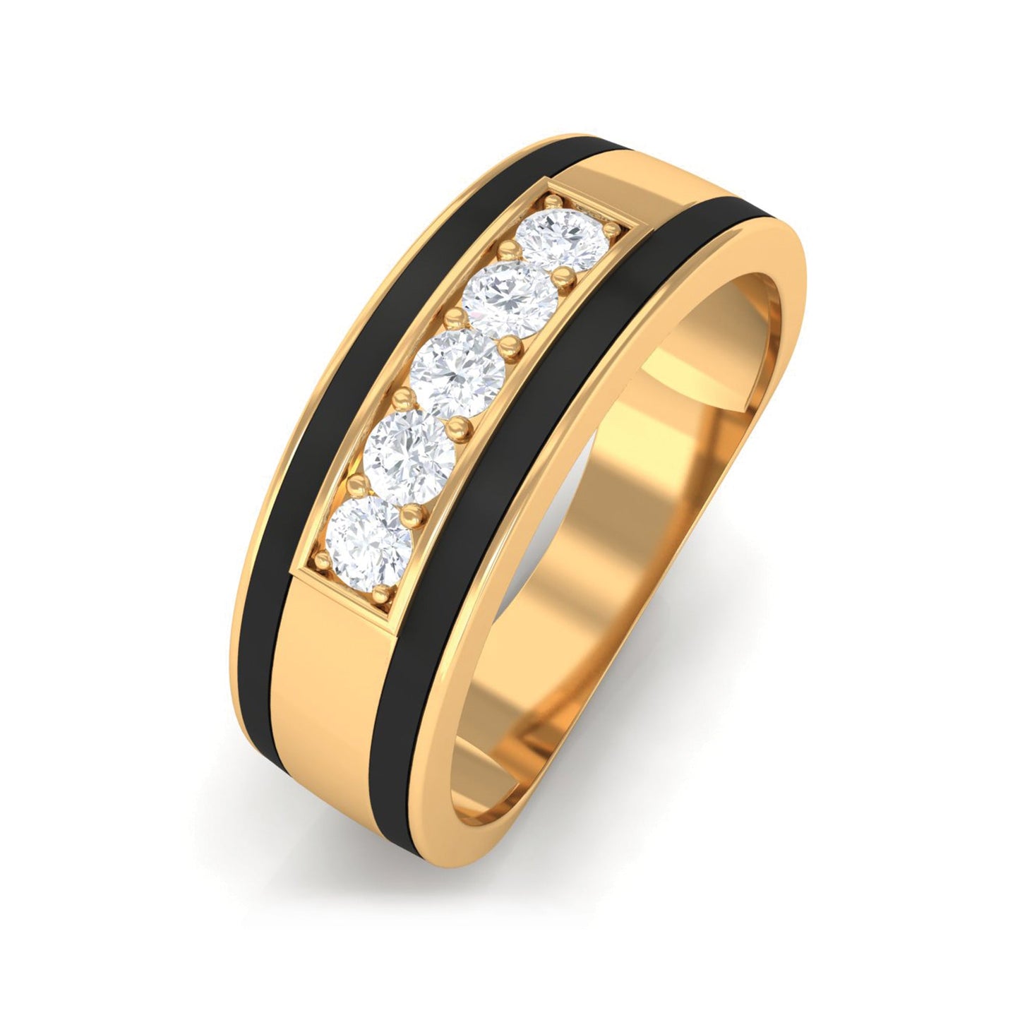 Certified Real Diamond Wedding Band with Black Enamel