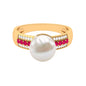 8 Carat Freshwater Pearl Solitaire Engagement Ring with Ruby and Diamond