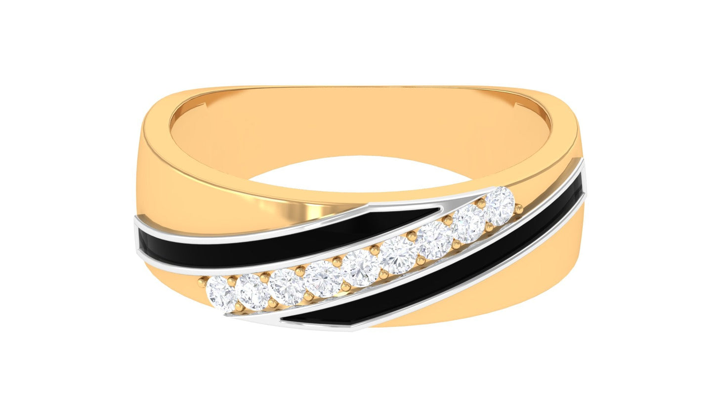 Certified Natural Diamond Mens Wedding Band with Black Enamel