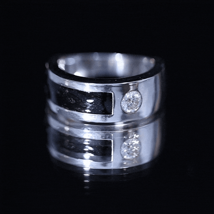 Classic Moissanite Mens Wedding Band with Black Enamel