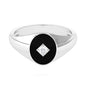 Natural Diamond Mens Signet Engagement Ring with Black Enamel